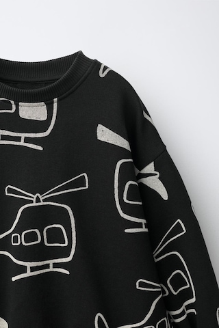 Magu Çocuk Pamuklu Helikopter Desenli Siyah Sweatshirt Ve Eşofman Altı Takımı