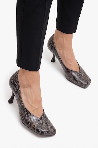Luvi Shoes Hertz Siyah Gri Desenli Kadın Topuklu Ayakkabı