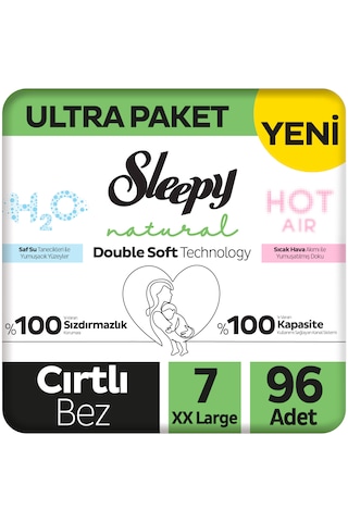 Sleepy Natural Double Soft Ultra Paket Bebek Bezi 7 Numara Xxlarge 96 Adet 7 Numara