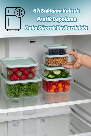 Porsima Sa-645-1 6 Adet 12 Parça Derin Dondurucu Mikrodalga Saklama Kabı - Çok Amaçlı Erzak Saklama Kabı Seti Yeşil