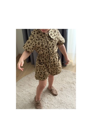 Musab Kids Bebe Yaka Leopar Tulum Kahverengi