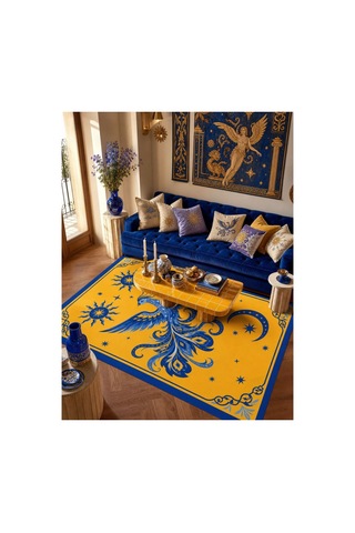 Mitolojik Anka Kuşu Desenli Dekoratif Halı Modern Dijital Baskı Çocuk Odası Halısı Çok Renkli