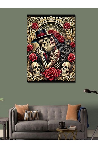Kanvas Tablo İskelet Çift Ve Aşk Deseni 70cmx100cm