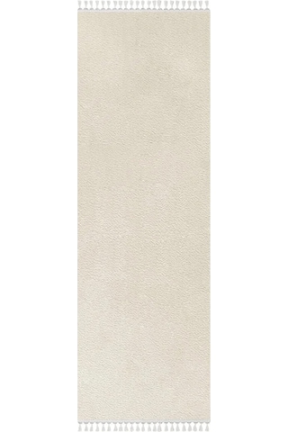 Valeryhome Vl Comfort Düz Saçaklı Peluş Düz Yolluk Ekru Ekru Düz Ponpon