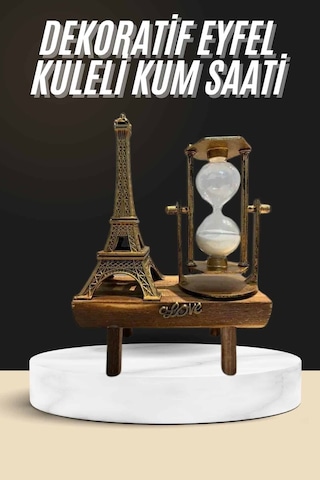 Retro Eyfel Kulesi Ve Kum Saati Dekoratif Ahşap Görünümlü Masa Biblosu Standart