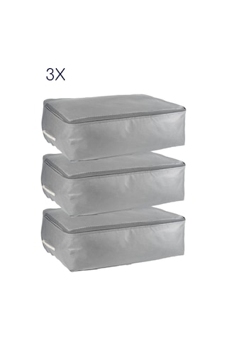 3'lü Set 53x44x20 Cm Home Organizer Çekyat & Baza Altı Hurç Gri