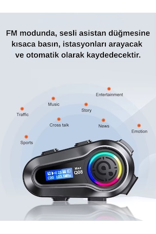 Wearfitpro Q08 Max Rgb Işık Efektli İntercom Bluetooth Motosiklet Kask Kulaklığı İntercom Kulaklık