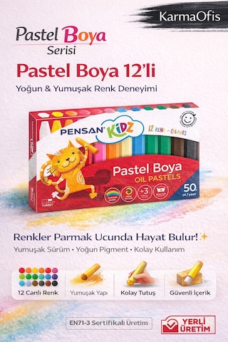 Pastel Boya 12 Li 12 Canlı Renk, Yumuşak Sürüm, Anaokulu Ve Ev İçin Güvenli Yağlı Pastel Boya Beyaz