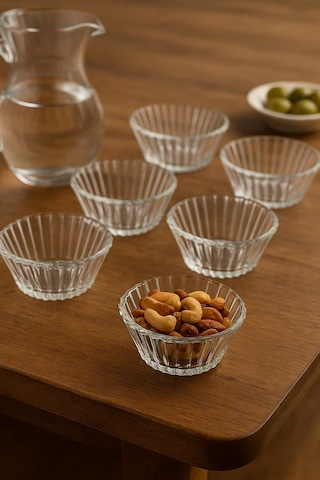6 Lı Cam Desenli Çerezlik Kase Seti 150 Ml Çok Renkli