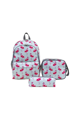 Superbag Kız Çocuk Ilkokul Çantası Flamingo Desenli Sırt Çantası Beslenmelik Ve Kalemlik 3'lü Set