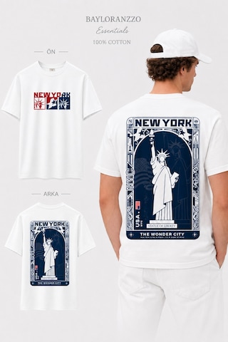 Bayloranzzo New York %100 Pamuk Heavy Cotton Premium Kalite Unisex Tişört Beyaz