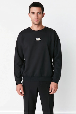 Benerly Erkek Bisiklet Yaka Standart Kol Oversize Fit Sweatshirt Fonksiyo siyah