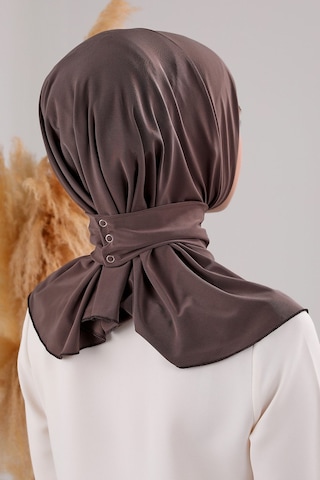 Melodi Scarf Kadın Tesettür Pratik Çıtçıtlı Sandy Fular Hazır Deniz Havuz Uyumlu Bone Kahverengi Kahverengi