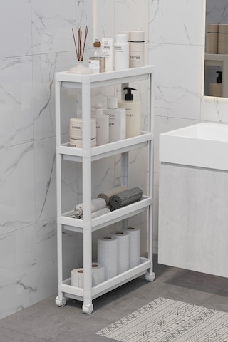 Mithra Life 4 Katlı Tekerlekli Slim İnce Beyaz Banyo Mutfak Rafı Mıt1200