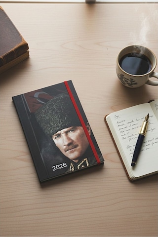2026 Atatürk Ajanda Premium Sert Kapak Özel Baskı 17x24 Cm Lastikli Ajanda Atatürk Kapaklı Siyah Ofs907ata