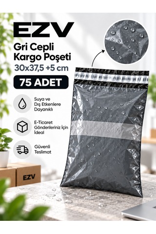 Gri Cepli Kargo Poşeti 30x37,5 +5 Cm 75 Adet