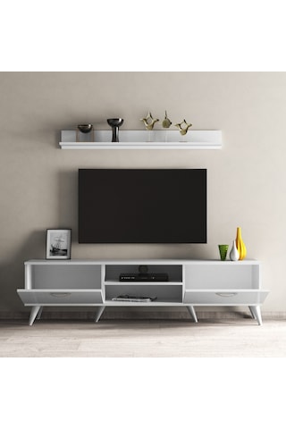 Mega 180 Lik L Raflı Tv Ünitesi Beyaz - Tvu0101