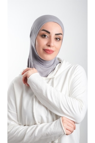 Hürrem Bone Gri Pratik Hazır Geçmeli Tesettür Bone Sandy Kumaş Spor Hijab 211 Gri
