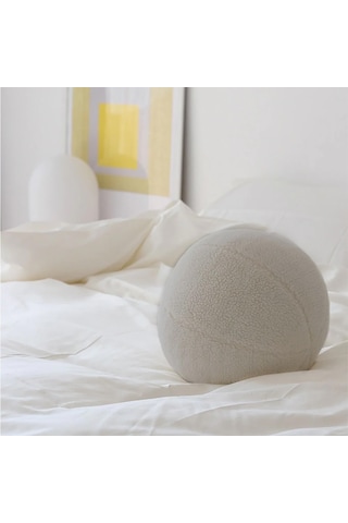 Woodesk Ballo, Dekoratif Top Kırlent, Yastık, Çap 25 Cm, Bej Renk
