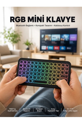 Kompakt Siyah Rgb Işıklı Bluetooth Mini Klavye 85768715