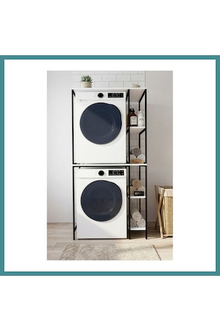 Trendexa Çamaşır Makinesi Dolabı Yan Raflı Dolap Metal Banyo Organizer Çok Katlı Düzenleyici 264 Siyah Mac