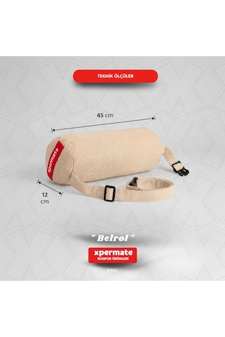 Belrol Bel Destek Yastığı Seyahat Sırt Bel Destek Minderi Yıkanabilir Kılıflı Bej