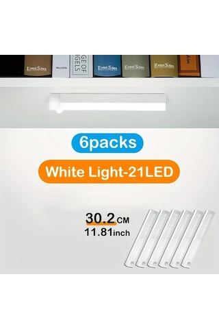 Xuweiwei 6 Paket Beyaz Işık 30.2 Cm Şarj Edilebilir Led Hareket Sensörlü Işıklar Mutfak Dolap Kabin Masa Koridor Kablosuz Manyetik Şerit Işıkları Usb Şarj Pil Gücü Enerji Verimli Ahşap