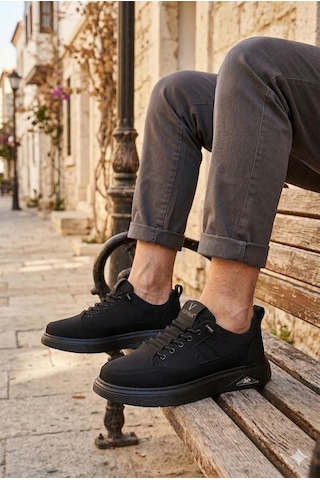 Pepita E327 Rahat Hafif Keten Lastik Bağcıklı Günlük Sneaker Erkek Spor Ayakkabı Siyah