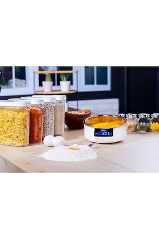 Zln2977 Dijital Mutfak Tartısı Kaseli 5 Kg 1 Gr Hassasiyet Lcd Paslanmaz Çelik Pil Dahil Bej