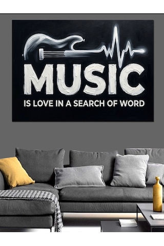 Ahşap Tablo Müzik Kalbin Dilidir Yazılı Tasarım