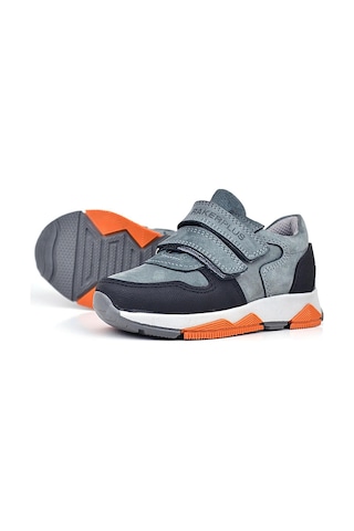Ortopedikal 3880 Rakerplus Hakiki Deri Siyah-k.gri Çocuk Sneakers Spor Ayakkabı Cırtlı Koyu Gri Siyah