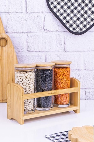 Bambum Paste - 4 Parça Standlı Vakumlu Kapaklı Baharatlık Seti Şeffaf