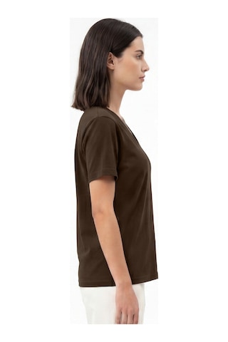 Goffra Kadın Vision V Yaka Premium Kalite Yoğun Dokulu Pamuklu T-shirt Kahverengi W102-r0220-07