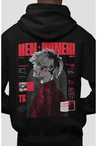 Sevbano Ken Kaneki Tokyo Ghoul Anime Sırt Baskılı Unisex Oversize Penye H Siyah