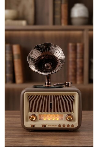 Nostaljik Gramofon Tasarımlı Bluetooth Hoparlör-fm/am/sw 3 Band Radyo-usb/tf Kart