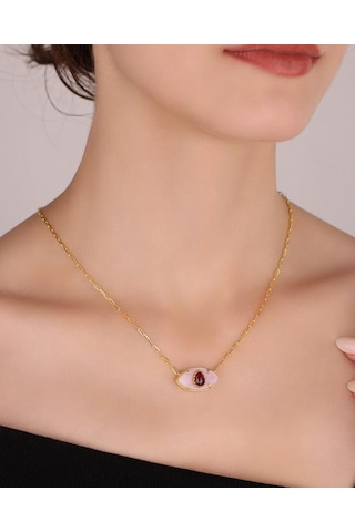 Doğal Taşlı Küçük Boy Göz Gümüş Kolye