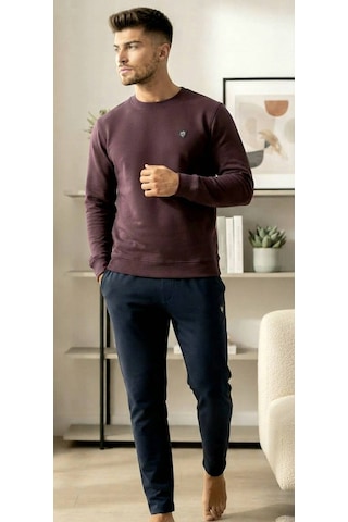 Erse %100 Pamuk Selanik Örme Uzun Kol Erkek Pijama Takımı Kışlık Bordo - 9013578630198 Koyu Bordo