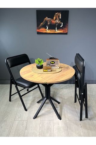 Saray Atlantik Çam Yuvarlak Mutfak Yemek Masası Balkon Metal Ayak