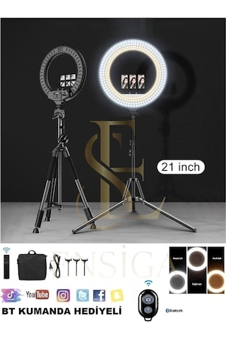 Döküm Ayaklı 21 Inç Rıng Lıght Kumandalı Led 54cm Influencer Kuaför Makyaj Işığı Çantalı