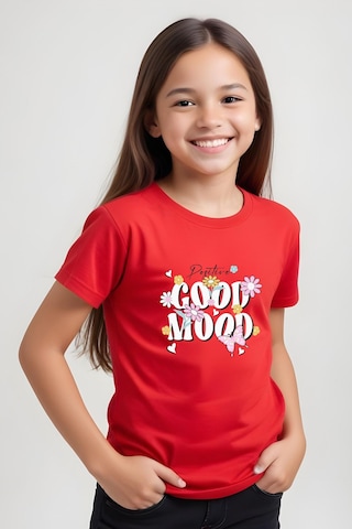 Panios Kids Positive Good Baskılı Kız Çocuk Kısa Kollu T-shirt Kırmızı
