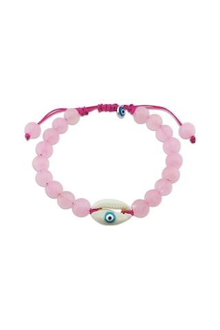 Pembe Kuvars Taşlı Gümüş Nazarlı Bileklik
