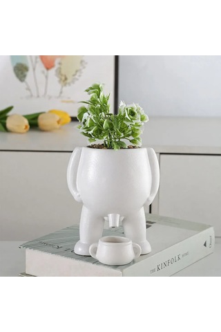 Shineyee Eğlenceli Pisuvar Desenli Saksı - 19cm Siyah Seramik Çiçeklik 111 Karakter