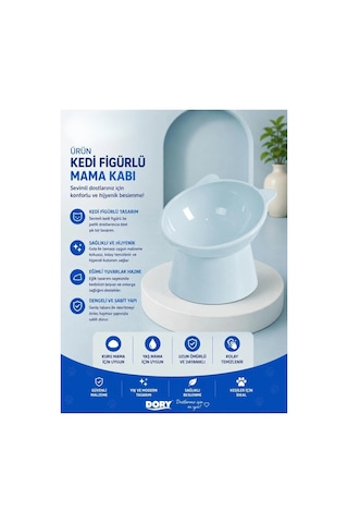 Galeriyo Kedi Figürlü Mama Kabı Mavi Mavı