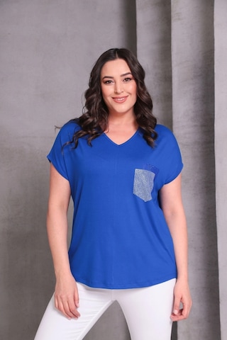 Cep Taş Baskılı Bluz Mavi