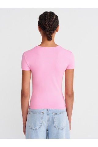 Dilvin 31906 Vücuda Oturan Kısa Kollu T-shirt-pembe Pembe