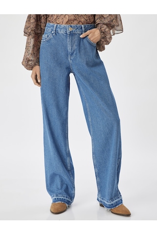 Koton Düz Uzun Paça Kot Pantolon Çift Bel Detaylı Normal Bel - Straight Jean Orta İndigo 5wal40109md İndigo