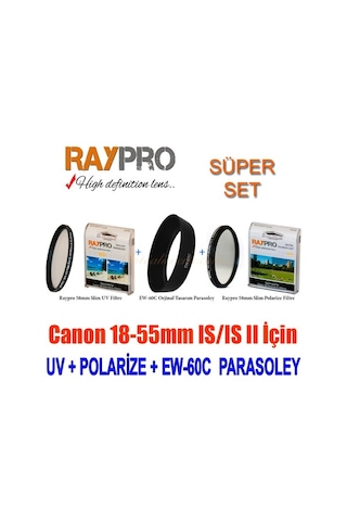 Raypro 58Mm Hd Slim Uv + Polarize Filtre + Ew-60C Parasoley Seti