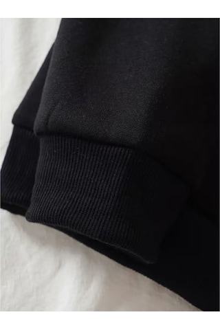 Nevermind Romantik Çift Sweatshirt Sevimli Ayıcık Desenli Oversize Kapüşonl Siyah