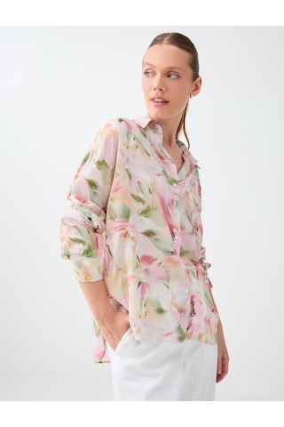 Jimmy Key Kırık Beyaz Floral Desenli Uzun Kol Viskon Gömlek 6sw087805106