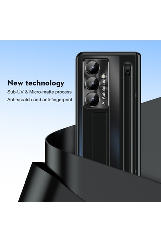 Samsung Galaxy Uyumlu Z Fold7 5g Kılıf Destekli Menteşeli Pc Telefon Kılıfı Temperli Cam Filmi Ve Kalem - Siyah Siyah